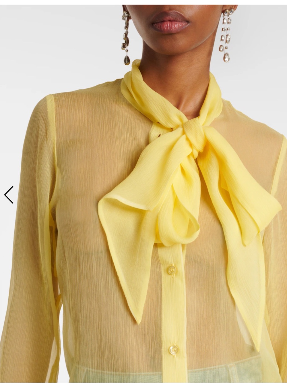 Nina Ricci Yellow Sheer Tie-Neck Blouse